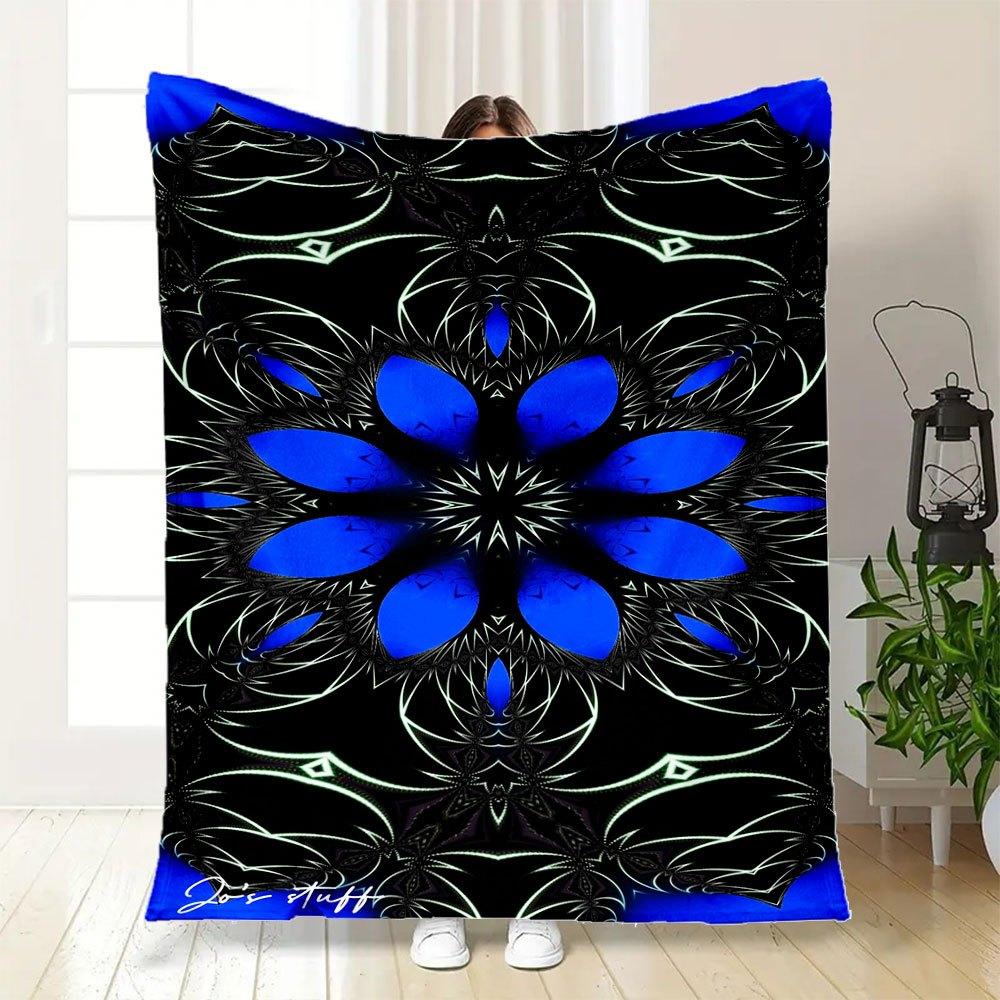 "Blue Mandala Abstract Art Print - Wall Decor Poster"Blanket Flannel Throw Blanket for Sofa, Bed, Travel, Camping, Office, Couch, Chair, And