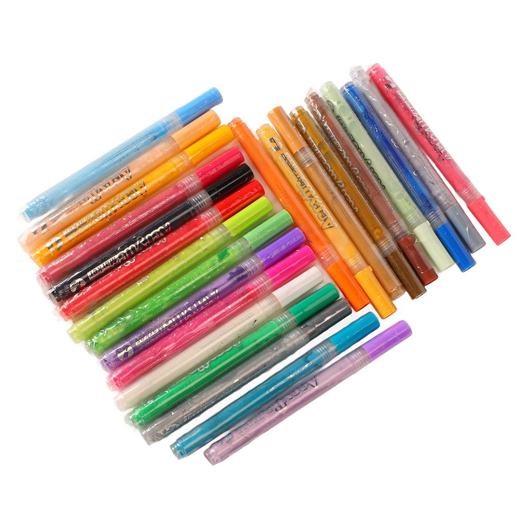 24 Colors Acrylic Pen Set Permanent Odorless Waterproof Acrylic Pens Marker Watercolor Brush Pens