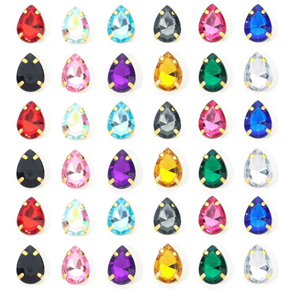 50 Stück/Los Bunte Tropfenform Acryl Aufnäher Strasssteine Mit Goldener Kralle Basis Tropfenform Perlen Für Kleidung Schmuck Dekoration