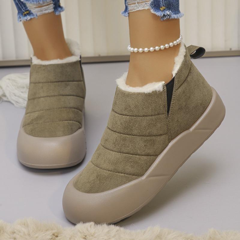 Women's Korean Style Thick-Soled Bread Shoes – Fleece-Lined, Plush, Warm Snow Boots, Lazy Cotton-Padded Loafers for Winter