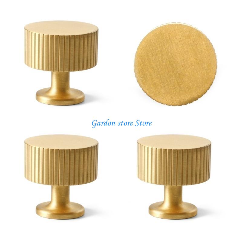 B0KB Set of 4 Brushed Gold Brass Drawer Knobs Elegant Brass Pulls for Household