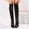 Fashion Autumn Winter Women's Thigh High Boots for Women Black Leather Pointed Toe Side Zipper Chunky High Heel Over The Knee Long Botas