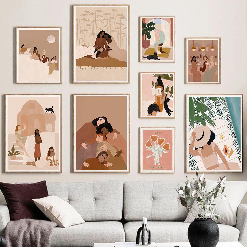 

Black Cat and Girl Wall Picture Living Room Feminine Empowerment Wall Art Canvas Painting Women Poster