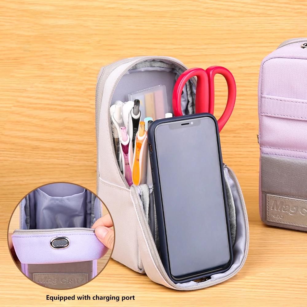 Standable Mobile Pencils Cases Large Capacity Multi Function Large Opening Pen Holder Student Stationery