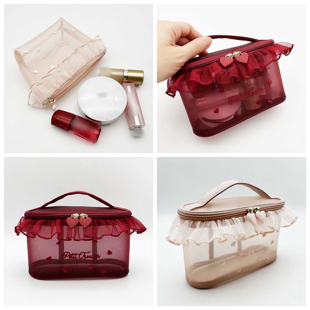Zipper Mesh Coin Purse Cosmetic Case Embroidered Makeup Bag Simple Mesh Storage Bag  Travel