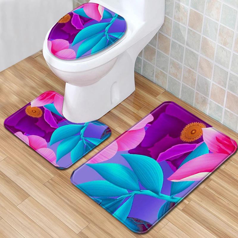 Rose Floor Mat Bathroom Mat Toilet Three-Piece Set