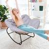 Outdoor Rattan Rocking Chair Patio Comfy Reading Chair with Oversized Cushion Indoor Recliner Wide Rocking Chair for Balcony Front Porch Grey