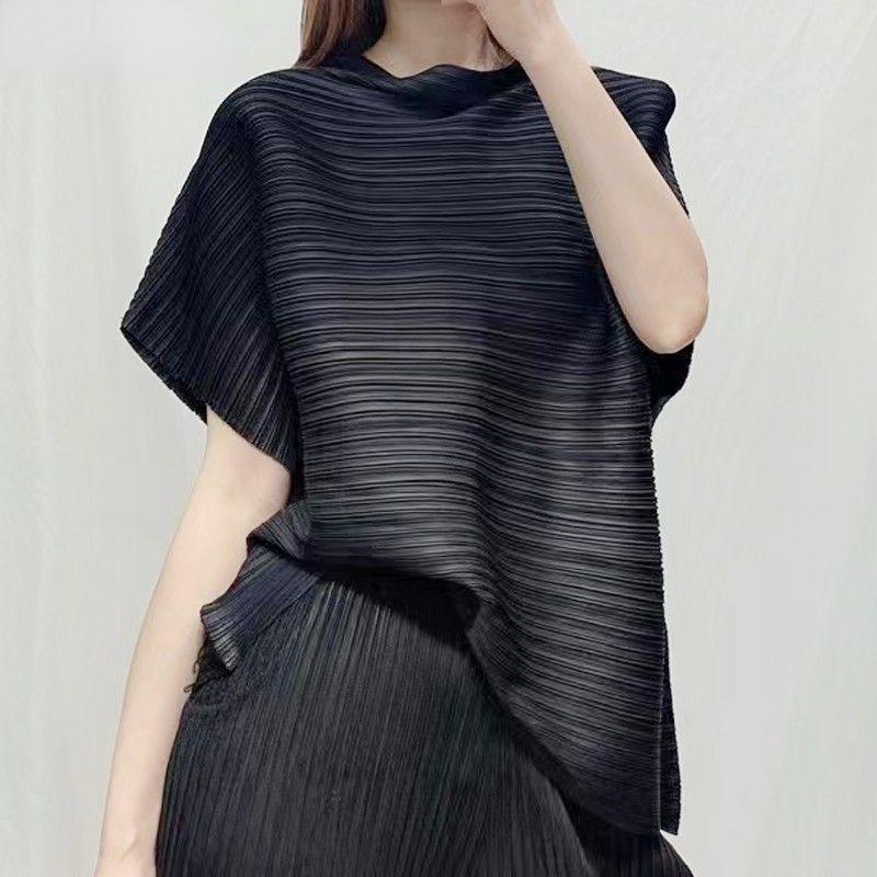 Skládaný Temperament Stojáček Slim Fit Tričko s krátkým rukávem Letní ležérní oblečení Topy