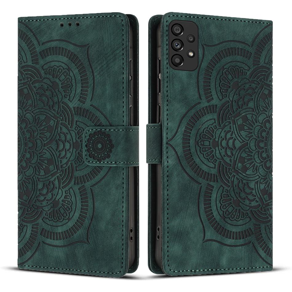 

For Samsung Galaxy A53 5G Leather Case WANLONFENG HDM Series Mandala Imprint Wallet Stand Phone Cover Green