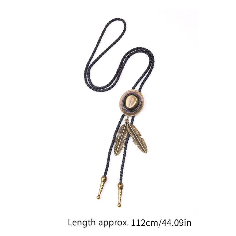 Country Style Bolo Tie Feathe Cowboy Jazz Hat Necktie Necklace Costume Accessory