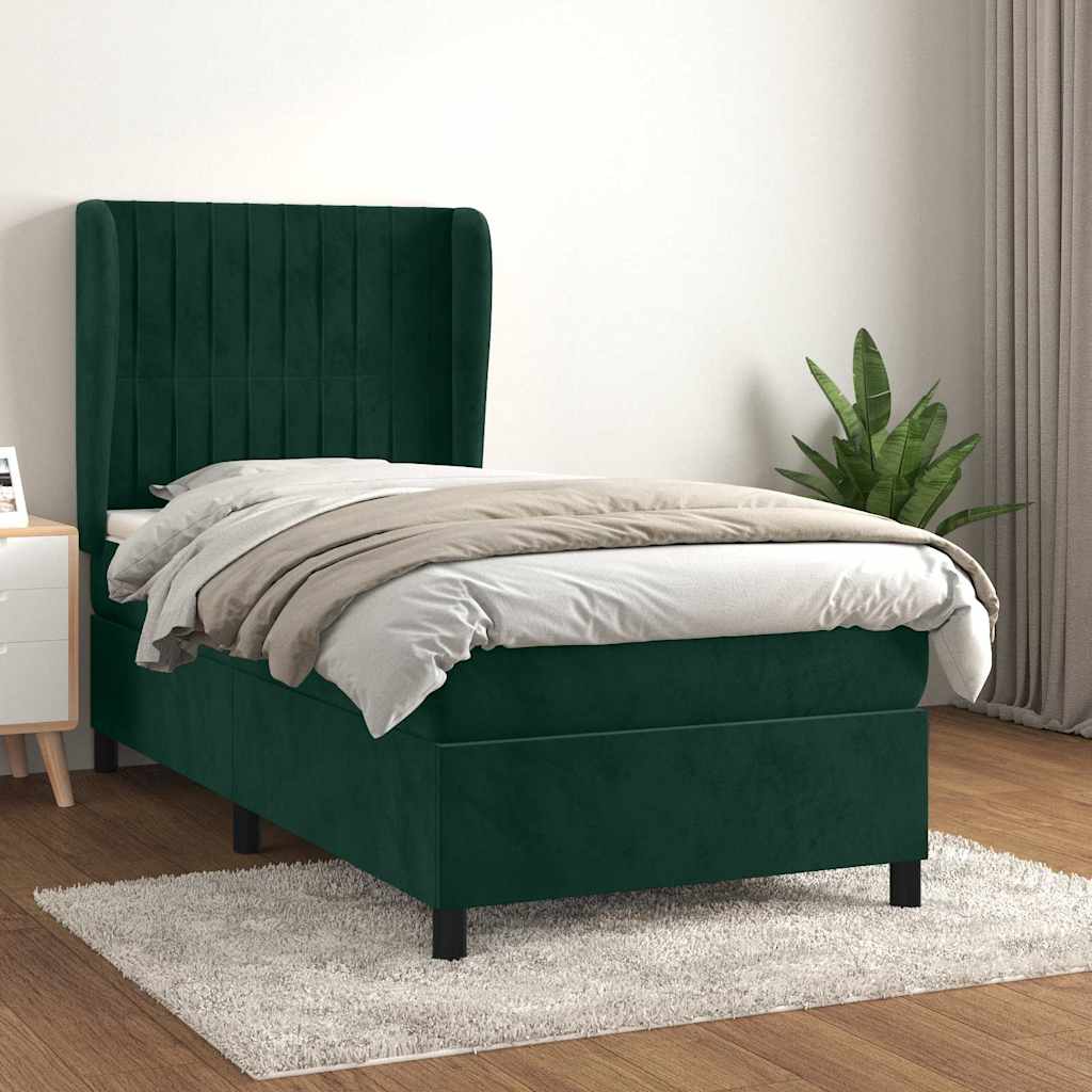 Box Spring Bed with Mattress Dark Green 80x200 cm Velvet
