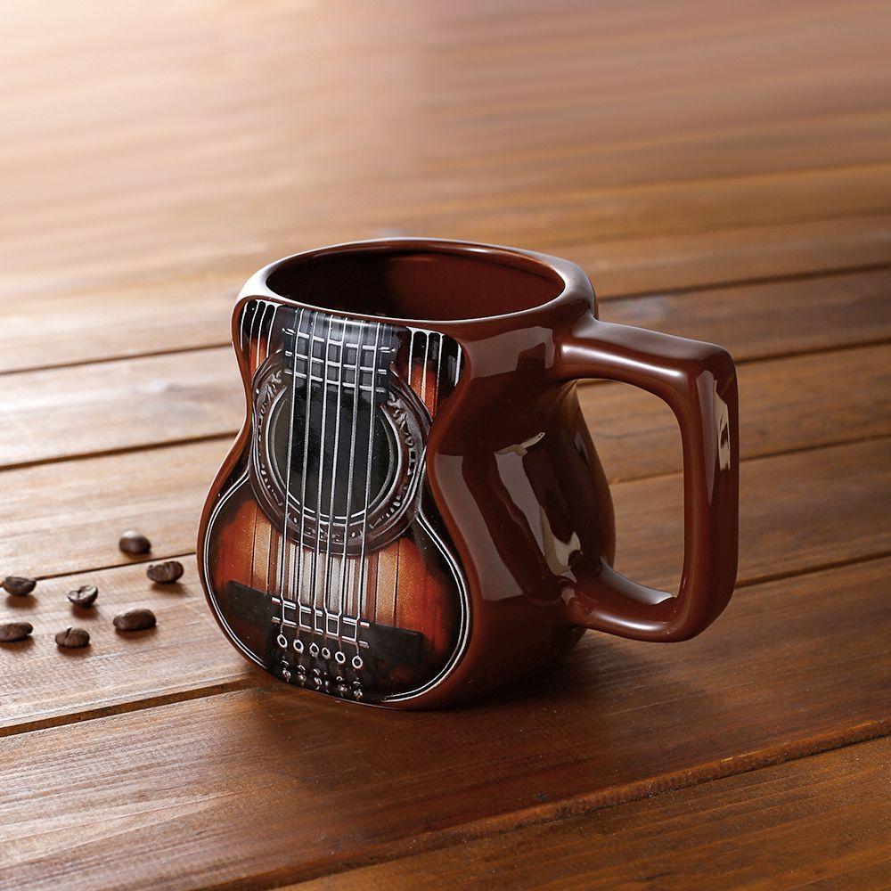

Ceramics Musical Instrument Coffee Mug Guitar Pattern Handcrafted Coffee Cup Durable Guitar Shaped Desktop Ornament Drinkware 500ML