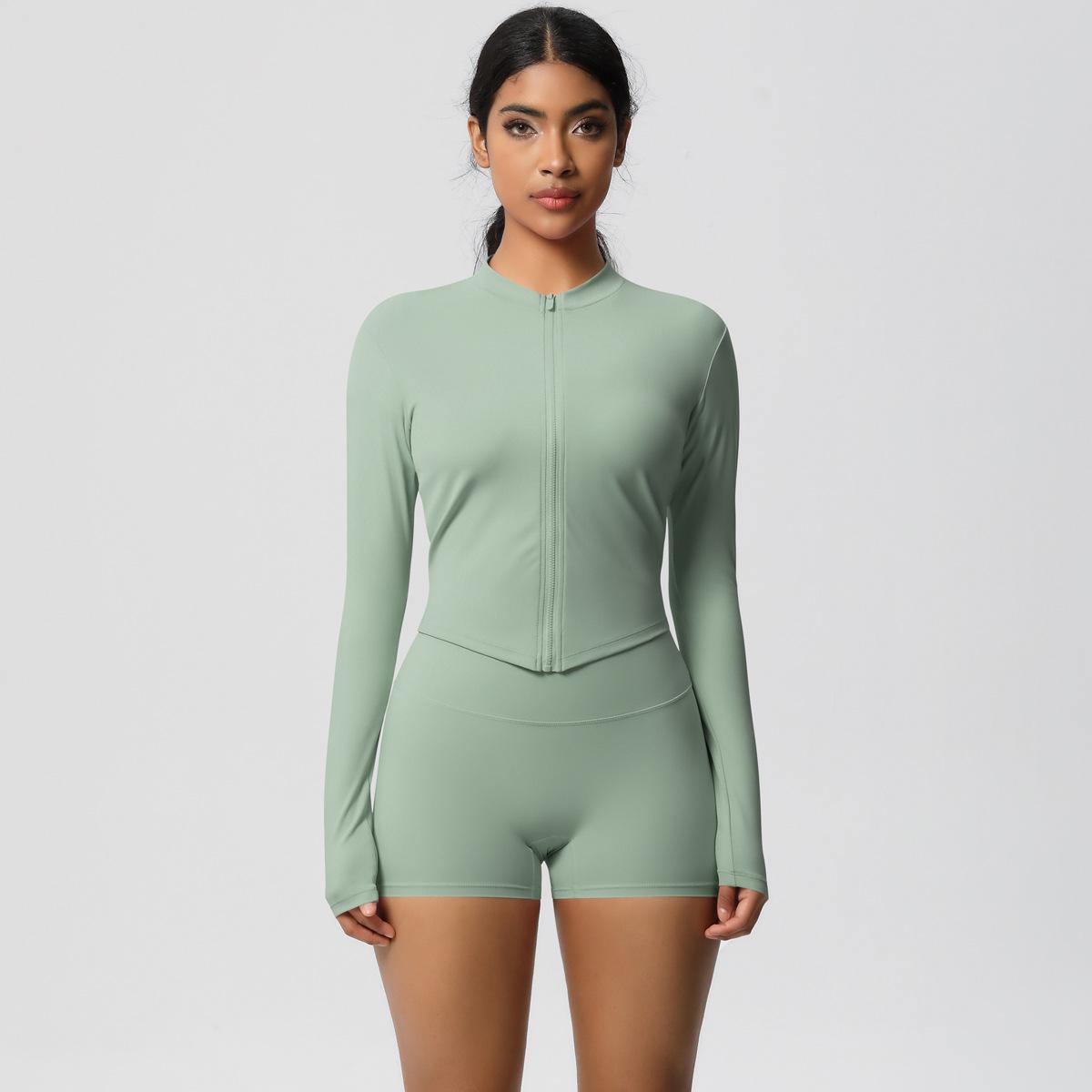 

Однотонный матовый нюдовый жакет на молнии, комплект для йоги, облегающий костюм для бега, фитнеса, йоги, комплект из двух предметов для женщин M