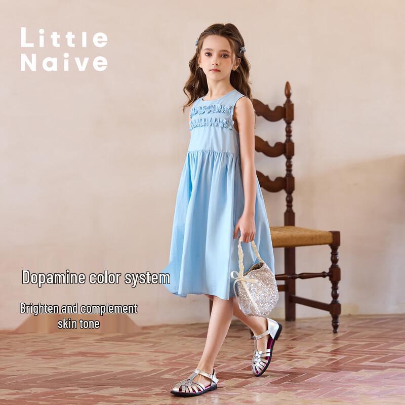 Little Naive Girls  Dopamine Ruffled Sleeveless Cotton Dress 160