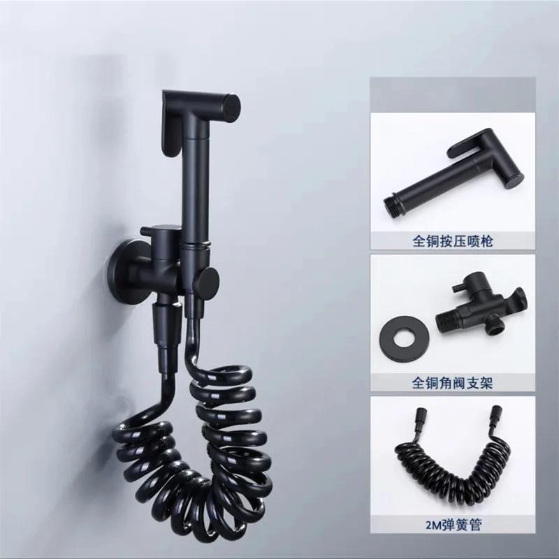 Toilet Shower Bidet Spray Gun Faucet Sets Wall Mounted Chrome/Black/Grey Metal Brass For Bathroom Toilet Spring PVC SS Hose