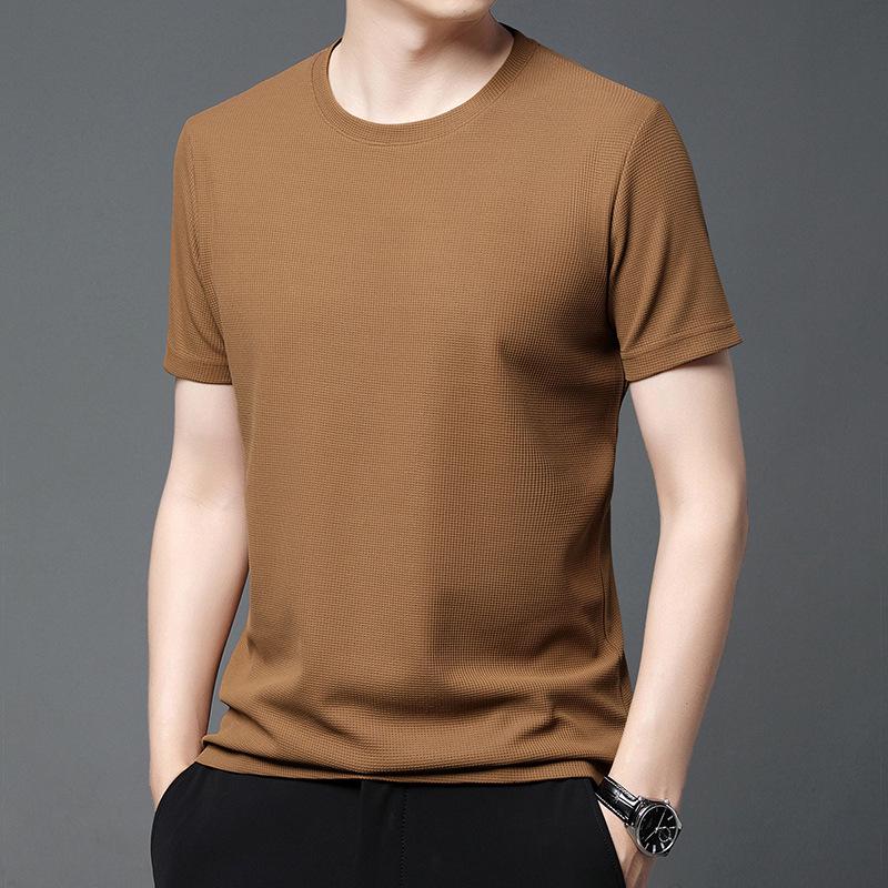 Men's Summer Waffle Crew Neck T-Shirt - Loose, Trendy, Hong Kong Style