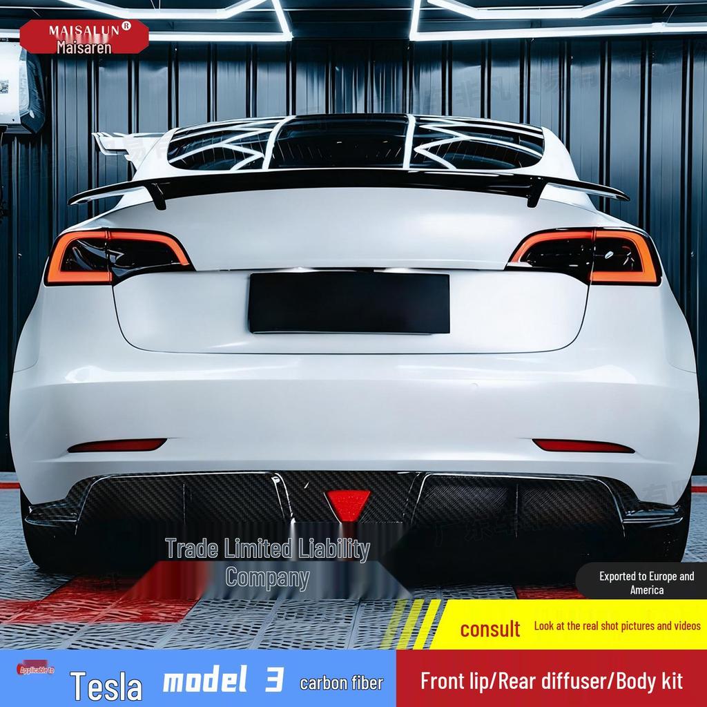Tesla Model 3 C**T Style Carbon Fiber Body Kit: Front & Rear Lip Splitters.