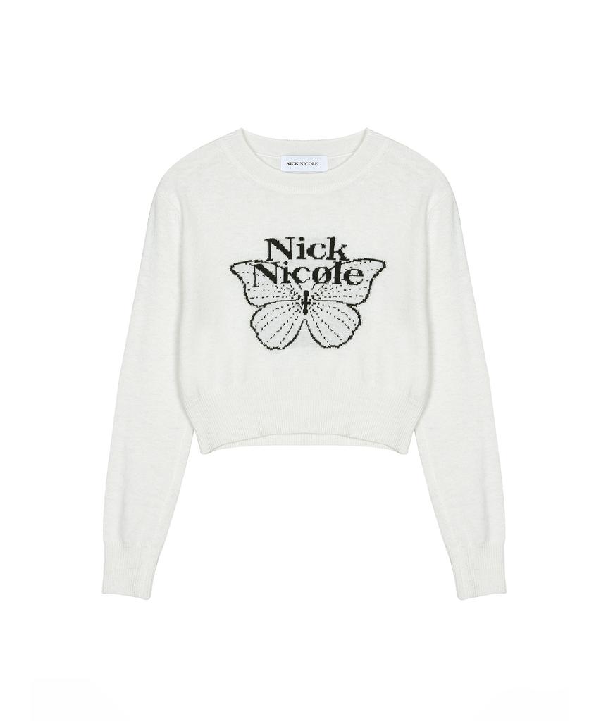 Nigaennikol Cashmere Butterfly Signature Crop Knit_Ivory Black