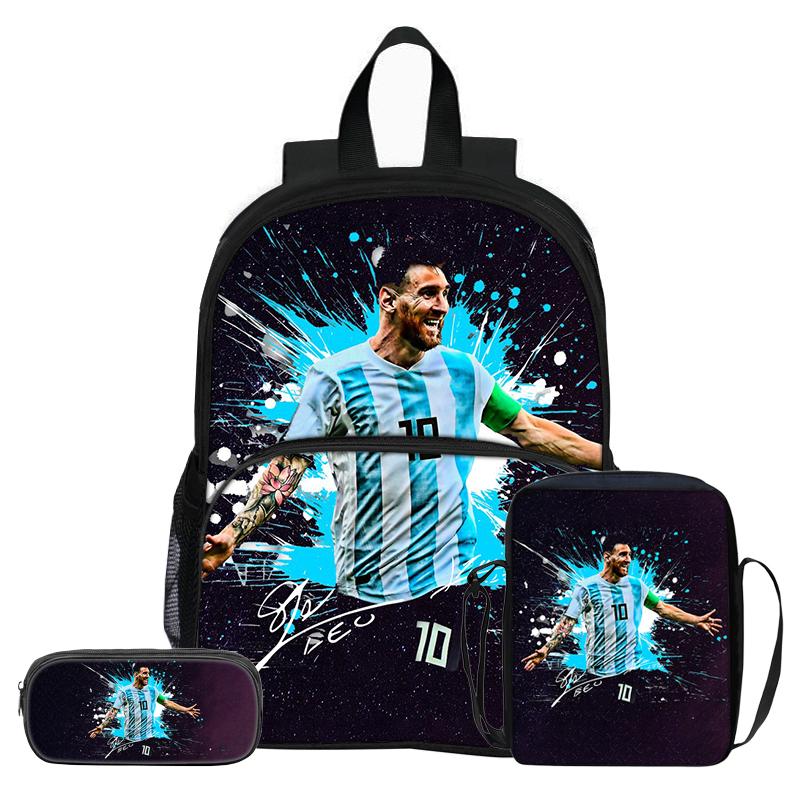 M-Messi 3Pcs Set with Front Pocket Backpack Football Sports Shoulder Bags Football Star Pencil Bag Student School Bags Rucksack