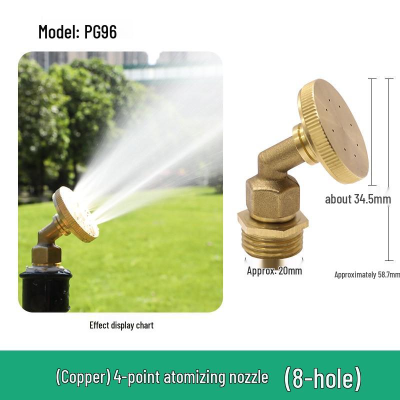 4-Minute 8-Hole Adjustable Copper Spray Nozzle for Dust Control, Cooling, and Irrigation