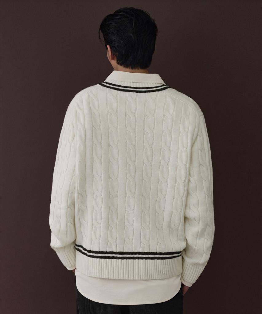 MUSINSA STANDARD Cable V-Neck Cricket Knit [Ivory]