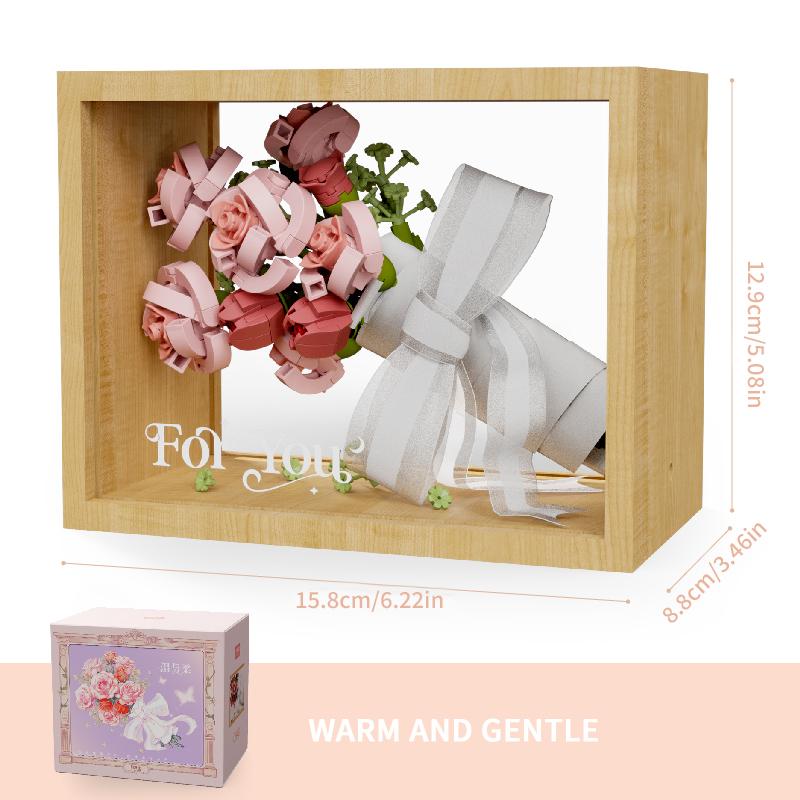 Non-Toxic Bouquet Building Blocks Assembly Moc Model Diy Eternal Flower Display Wooden Box Bricks Kits Holiday'S Day Gifts Children Toys