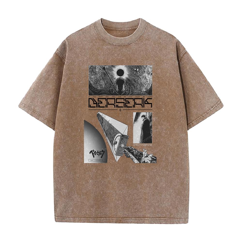 Anime Berserk Guts Graphic Tee Men Vintage Washed Tshirts Manga Street Casual Tshirt Harajuku Male Cotton Oversized T Shirt