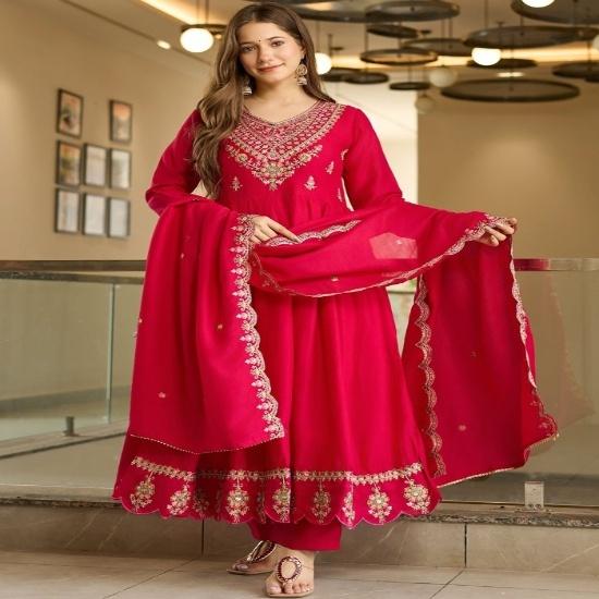 Royal Rani Pink Vichitra Silk Embroidered Anarkali Set S розовый