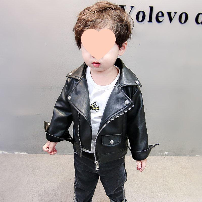 

2025 Boys PU Leather Motorcycle Jacket - Spring/Autumn Style for Small to Medium Kids Size 90 (Height ~85 cm)