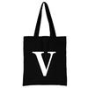 Women's Black Shopping Bag Casual Large-capacity White Letters Initial Name Pattern Printing Series Canvas Shoulder Bag Reusable