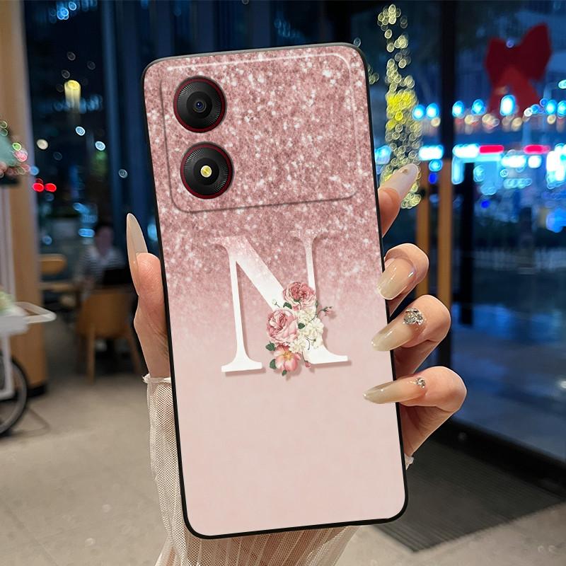 New Design Letter Flower Pattern Soft Silicone Black Phone Case For ZTE Blade A34 4G Anti-scratch Shell ZTE Blade A34 4G Casing