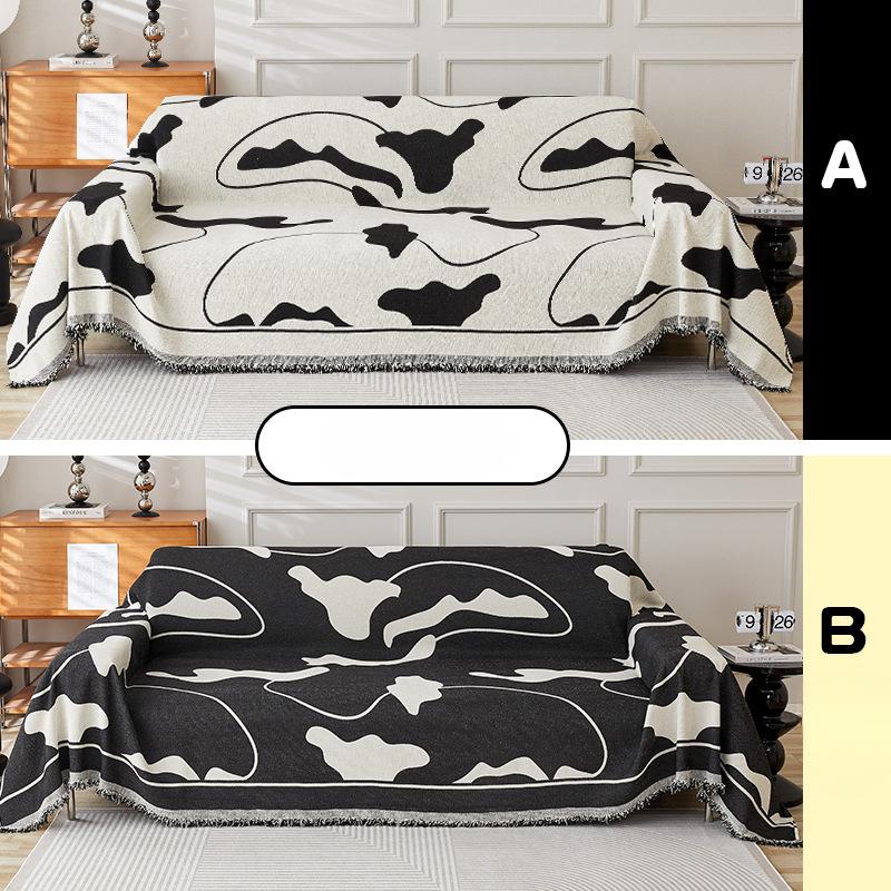 Black and White Four-season Universal Full-cover Fabric Sofa Towel, Light Luxury Chenille Sofa Cover Towel, Simple AB Double-sided Sofa Cover Towel