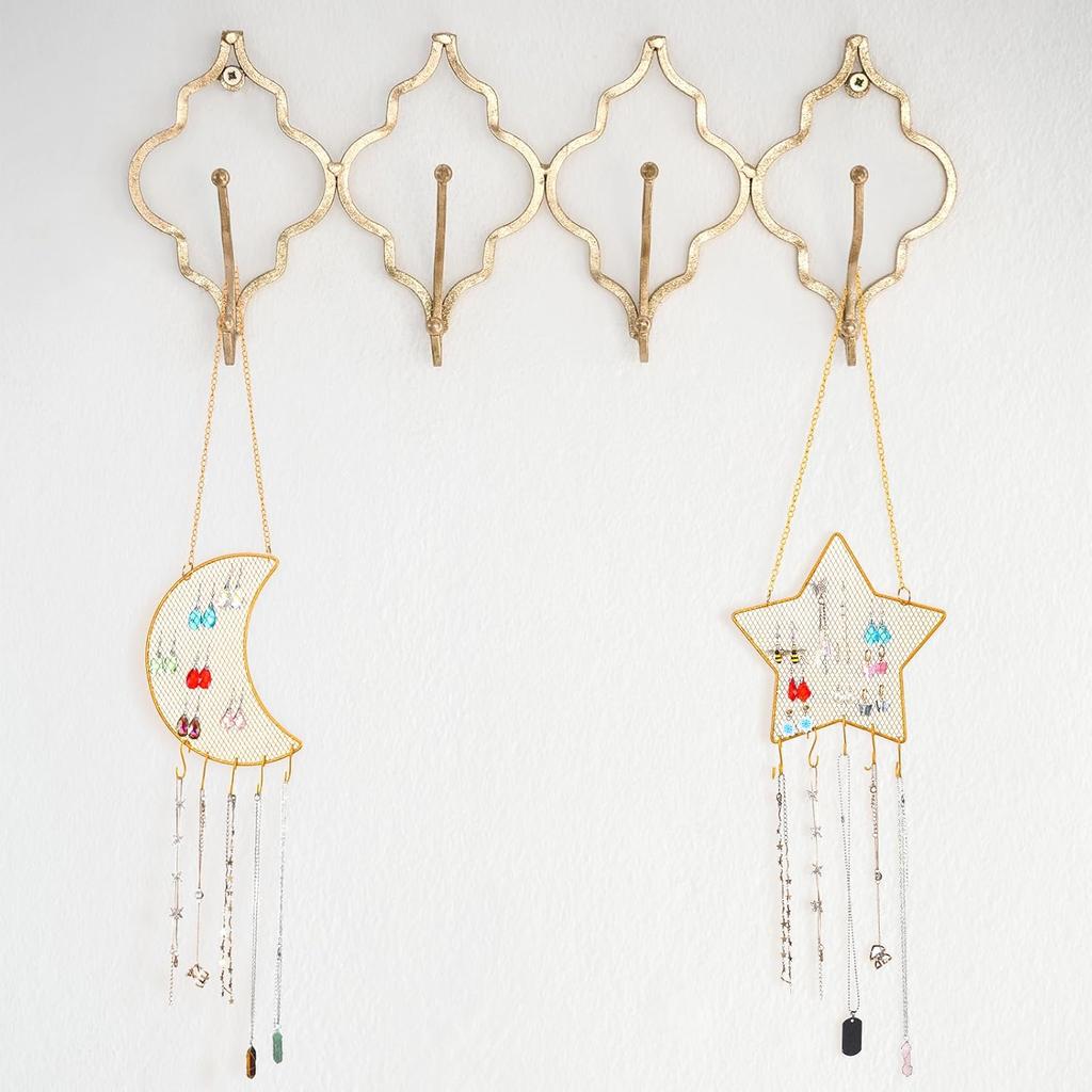 Jetec 2 Pcs Earring Wall Holder Wall Mounted Organizer Hanging Stand Decorative Diamond Grid Shape Jewelry Display Rack with Hanging Hooks for