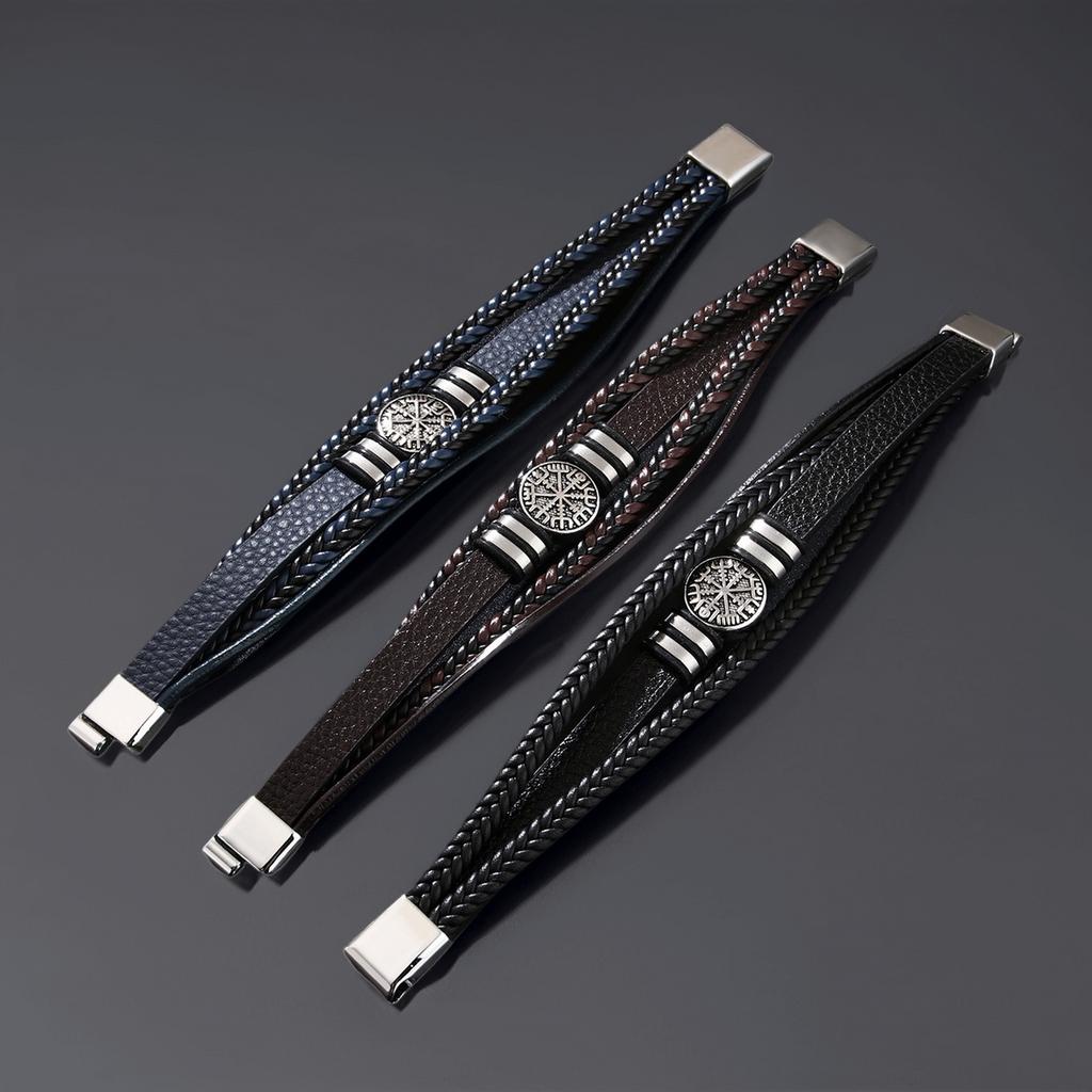 Braided Leather Rope Bracelet Fashion Punk Style Multi-layer Men's Bracelet Fashion Trend Compass Personality Bracelet
