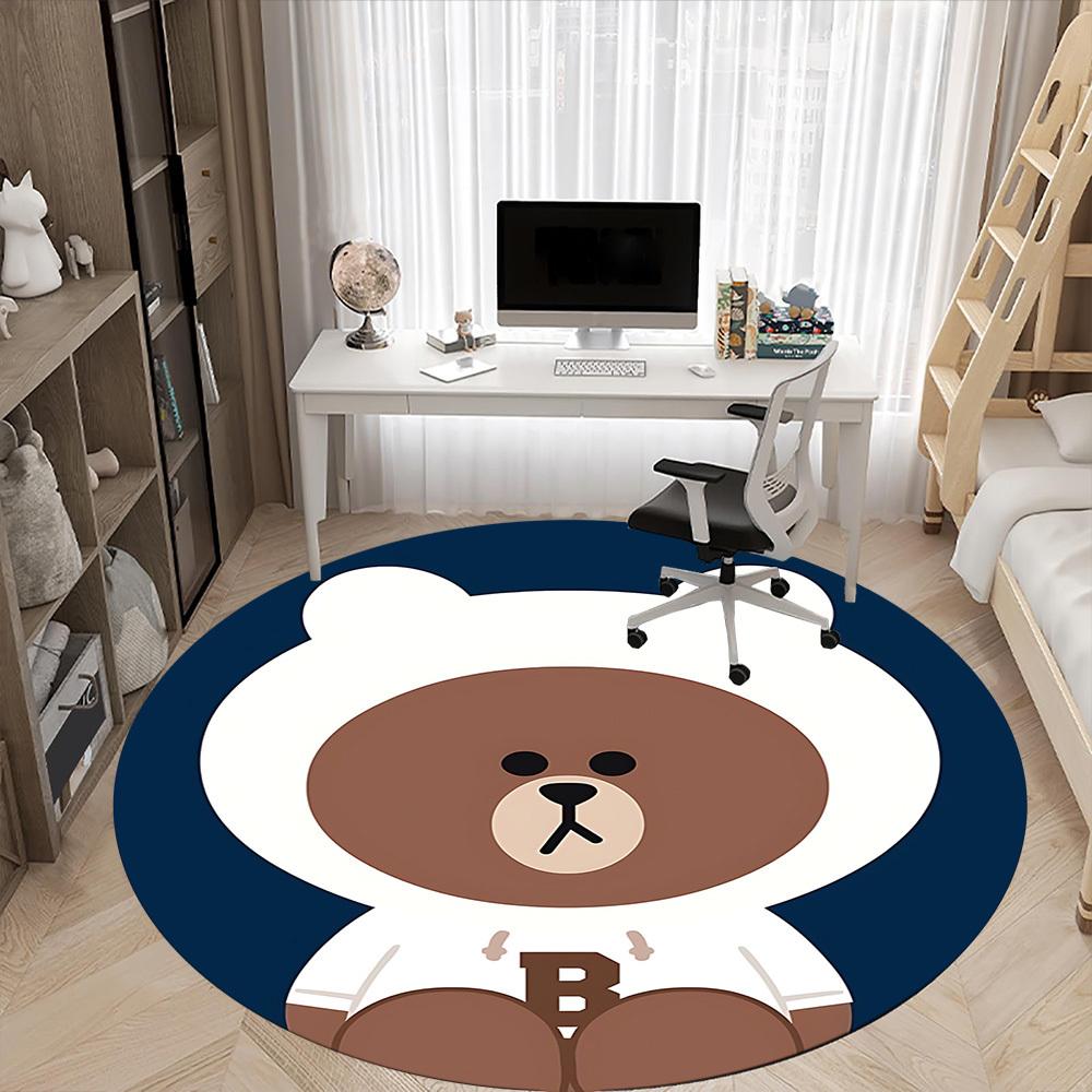 1pc Brown Bear Line Office Round Area Rug, Under Office Chairs Bedroom Living Room Home Decor  a1022115
