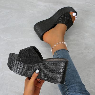 Fashion Women's Slippers 2024 Summer Wedge Sandals Thick Soled Beach Flip Flops High Heels Slides Women's Shoes Thick Platform Shoes