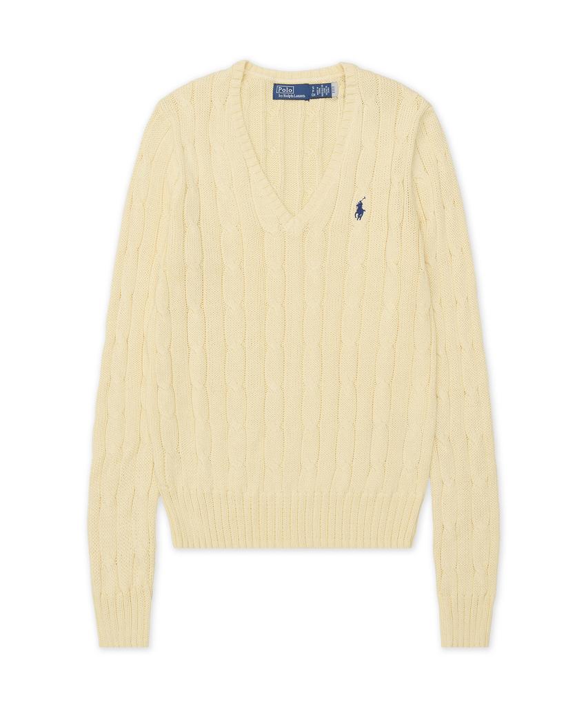 POLO RALPH LAUREN Cable Knit Cotton V-Neck Sweater - Natural