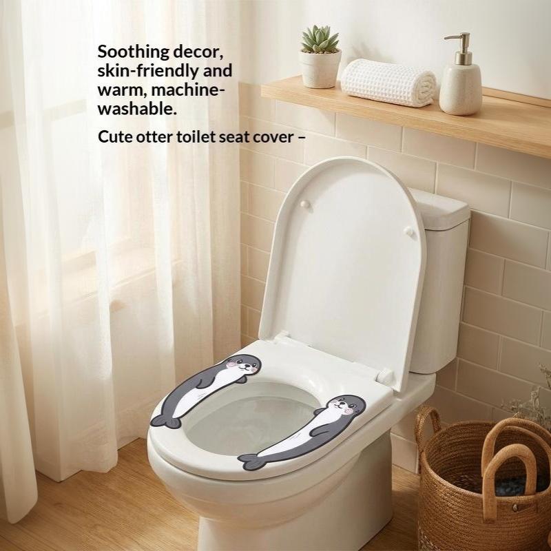 Cute Seal Toilet Seat Cushion Soft Warm Waterproof Washable Traceless Installation For Home Bathroom All Seasons Use