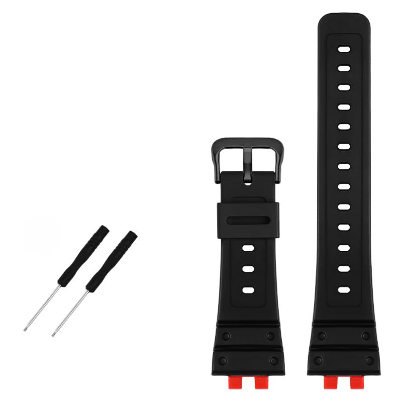 

[Zealbeaty] Resin watch band for GMW-B5000 black waterproof rubber strap replacement bracelet band watch accessories (red and black clasp)
