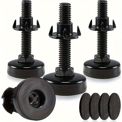 4 peças pés niveladores ajustáveis, pés niveladores de móveis, pés de mesa, pés niveladores resistentes para armários, sofás, conjunto de porcas com rosca T, base grande preta