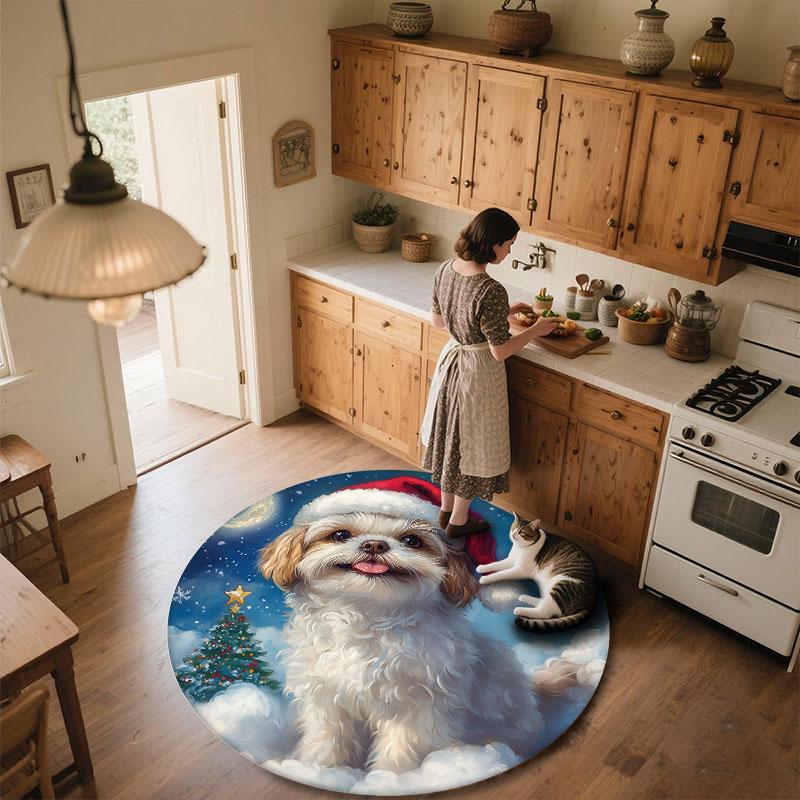 Shih Tzu pattern round rug,Carpet Rug for Living Room Bedroom Playroom ,Non-slip Floor Mat,Holiday Gifts and Birthday Gifts.