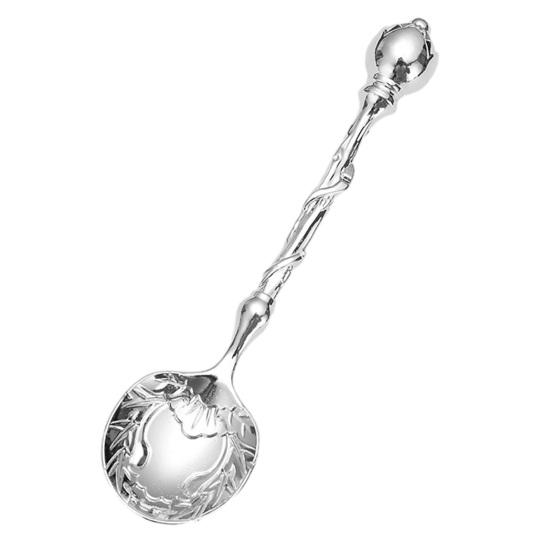 Coffee Spoon 4.2 Inch Vintage Carved Coffee Spoon with Deep Bowl Head for Sugar Honey Jam Stirring Hot Coffee Tea Dessert Cake Ice Cream Cappuccino серебряный