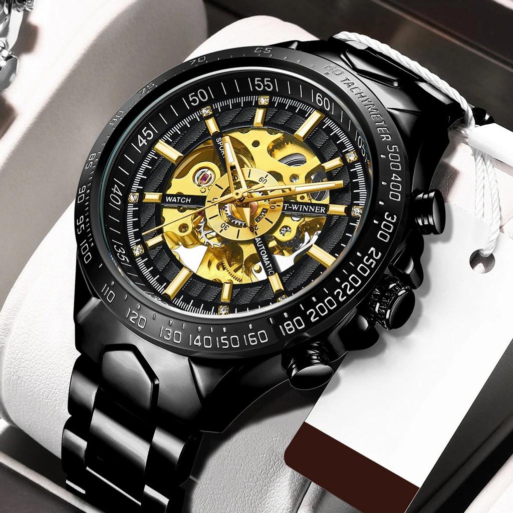 Vollautomatische mechanische Herrenuhr mit Hohlgehäuse, wasserdicht, leuchtende Diamantuhr, europäischer und amerikanischer Stil, vollautomatische mechanische Herrenuhr