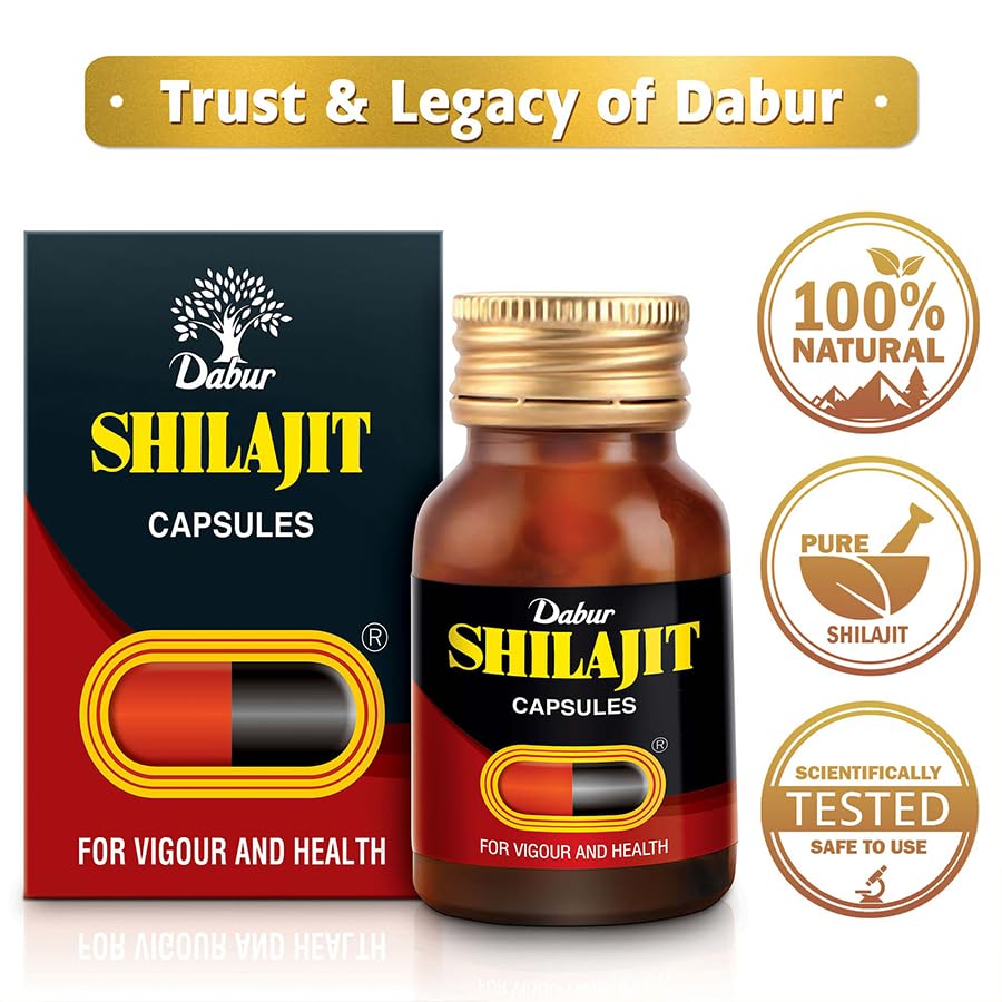 Dabur Shilajit Ayurvedic Capsules Pure Shilajit Capsules for Strength Stamina Vigour Immunity Support 30 Capsules