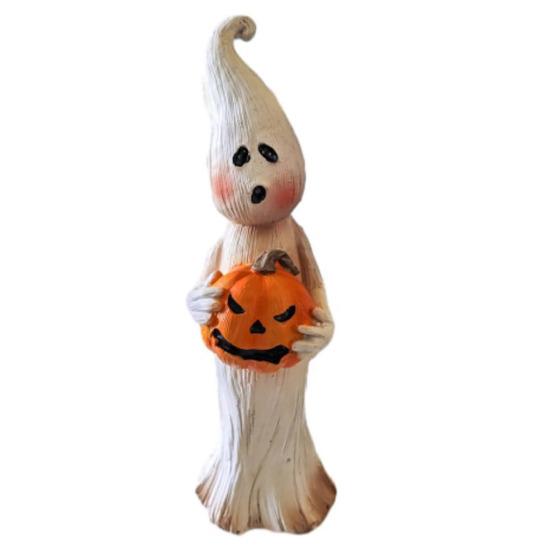 Ghost Figurine Resin Ghost Ornament with Pumpkin Desktop Ghost Sculpture for Halloween