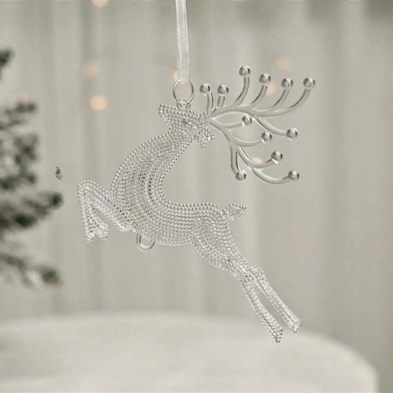 4pcsChristmas Tree Reindeer Hanging Decoration Transparent Cute Little Deer Christmas Window Home Party Garland Decoration Acryl