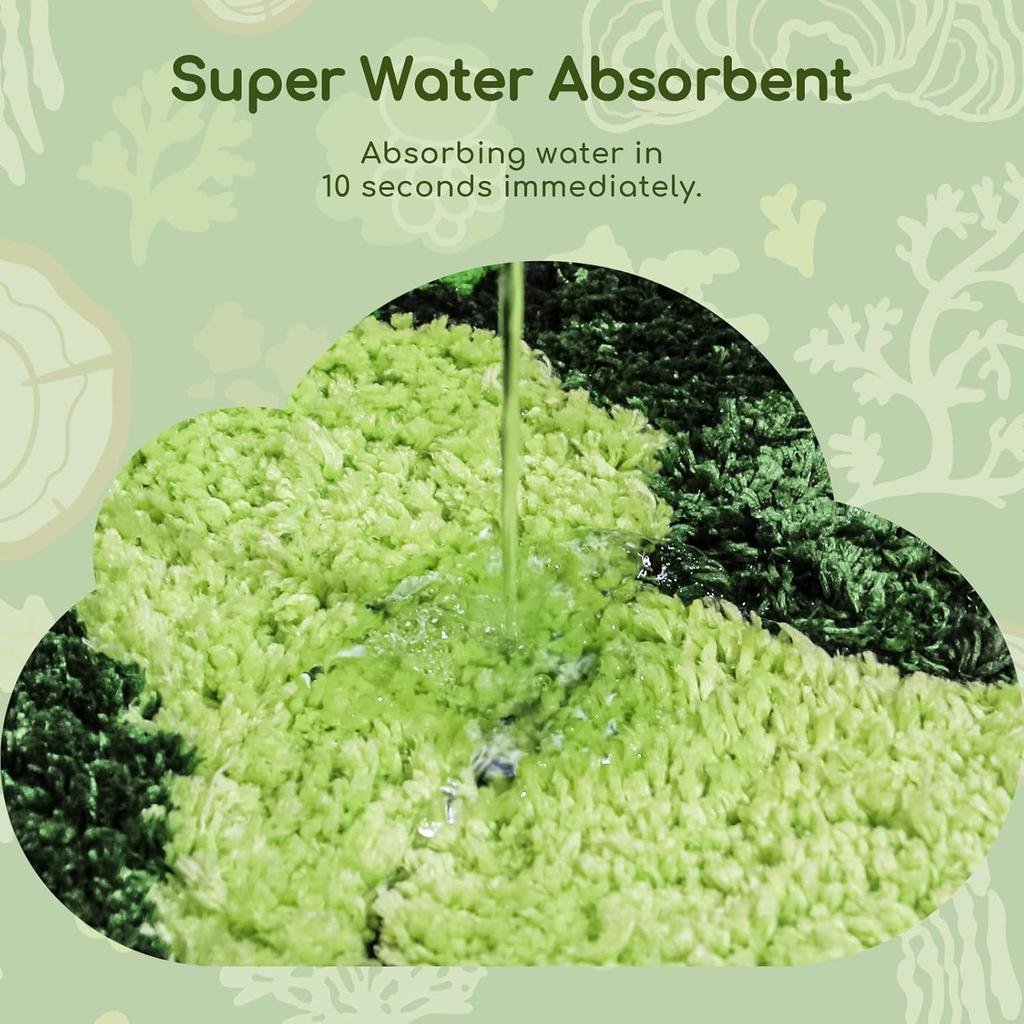 Green Moss Rug - Cute Leaf Flower Green Bath Mat Non Slip - Washable Shag Bathroom Rugs 3D Moss Carpet for Bedroom, Bathroom Floor, 32×20 Inch