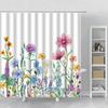 Plant Leaves Flower Bath Curtains Set Garden Floral Drum Tower Fabric Bathroom Decor Splash Resistant Partition Bath Curtains