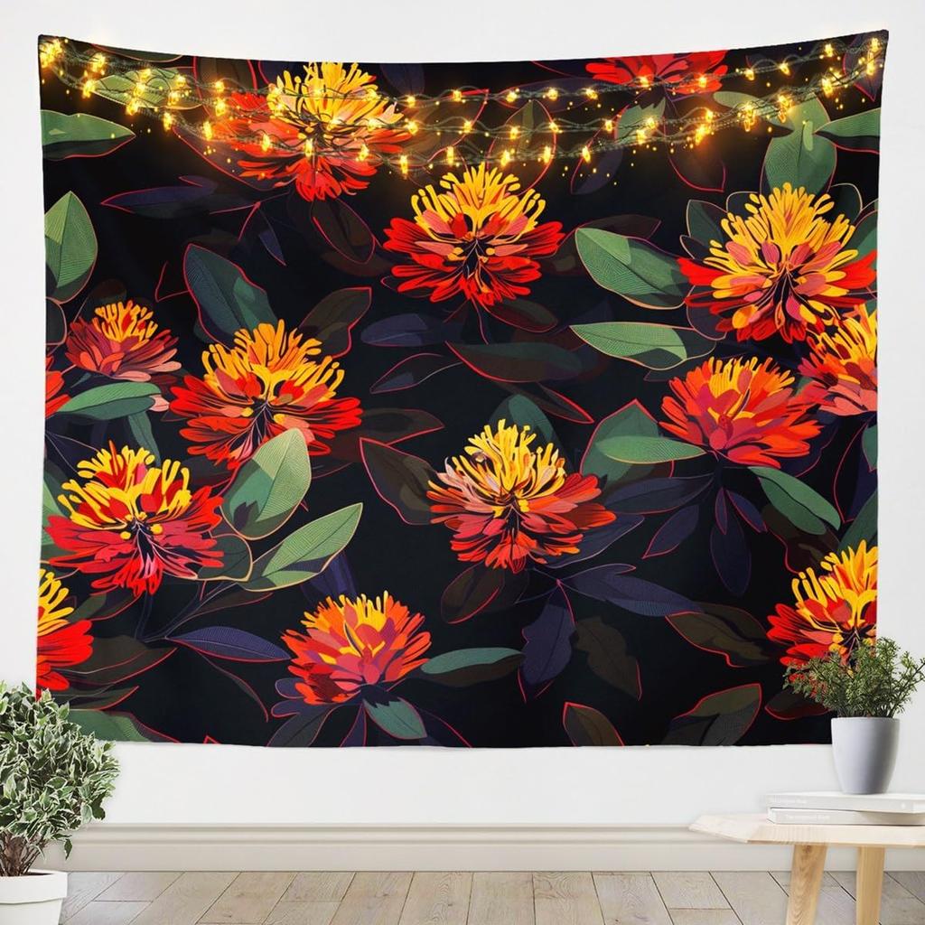 3D Peach Tapestry For Bedroom Aesthetic White Flower Tapestry Chic Rustic Floral Wall Tapestry,Green Leaves Tapestries Pink And