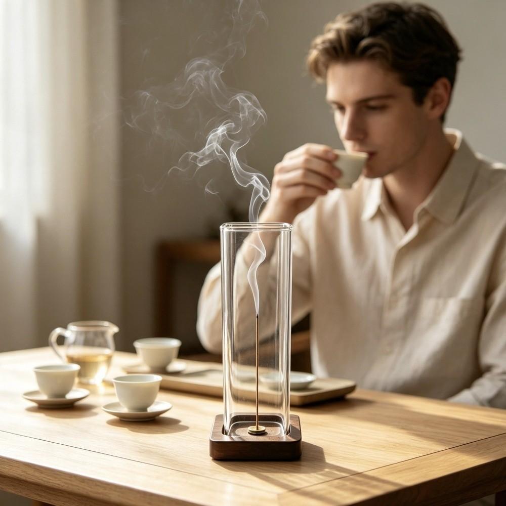 Transparent Glass Incense Holder Zen Style Anti-Ash Flying Incense Burner Ash Catcher Yoga